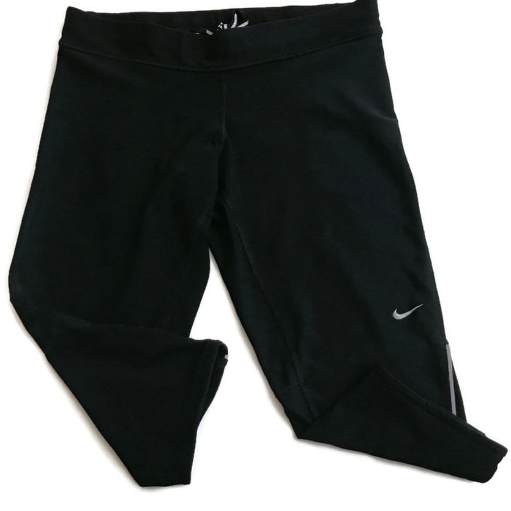 Dri Fit Black Capri Athletic Pants Swoosh Logo